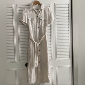 Zara linen midi button down shirt dress